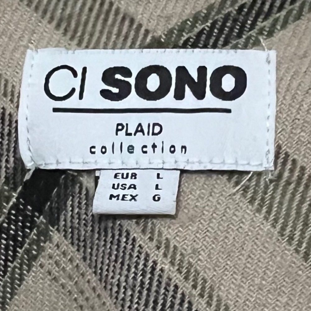 Ci Sono Womens L Plaid Cropped Flannel Shacket Shirt Jacket Oat & Olive Green - Picture 4 of 8